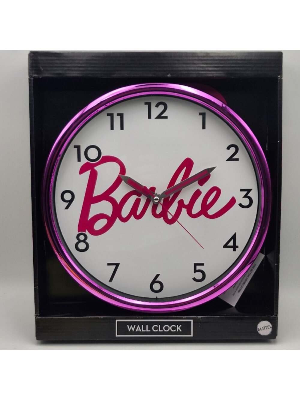 Barbie Pink Script Chrome 12 Inch Round Wall Clock Mattel New In Box
